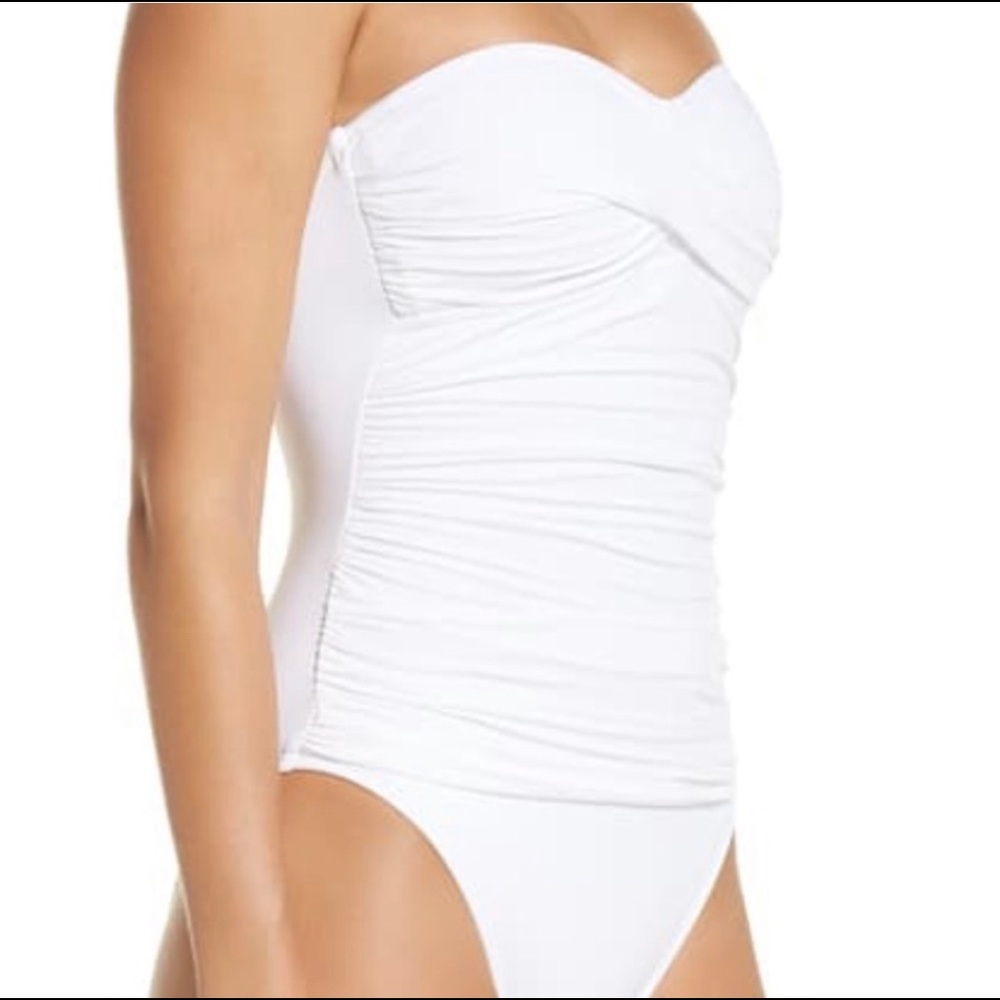 La Blanca White Strapless Ruched One-Piece Swimsuit